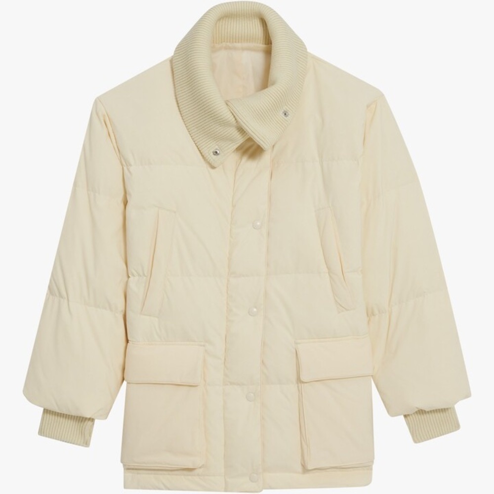 Theory Cream Puffer with Knit Collar